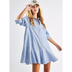 NWT FREE PEOPLE All For You Striped Shirt Mini Dress Blue Size XS